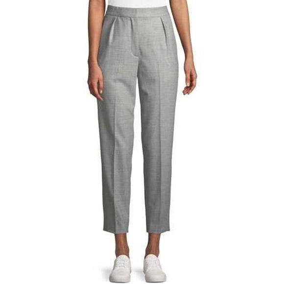 Theory New Pure Flannel City Pants High Rise Pleated Crop Trouser Dark Gray 8 - Picture 1 of 5